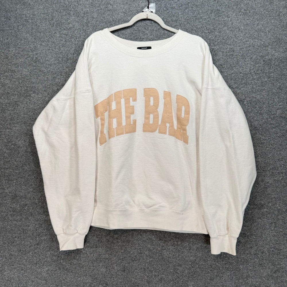 The Bar Sweatshirt Womens XL White Beige Logo Crew Neck Pullover Oversized